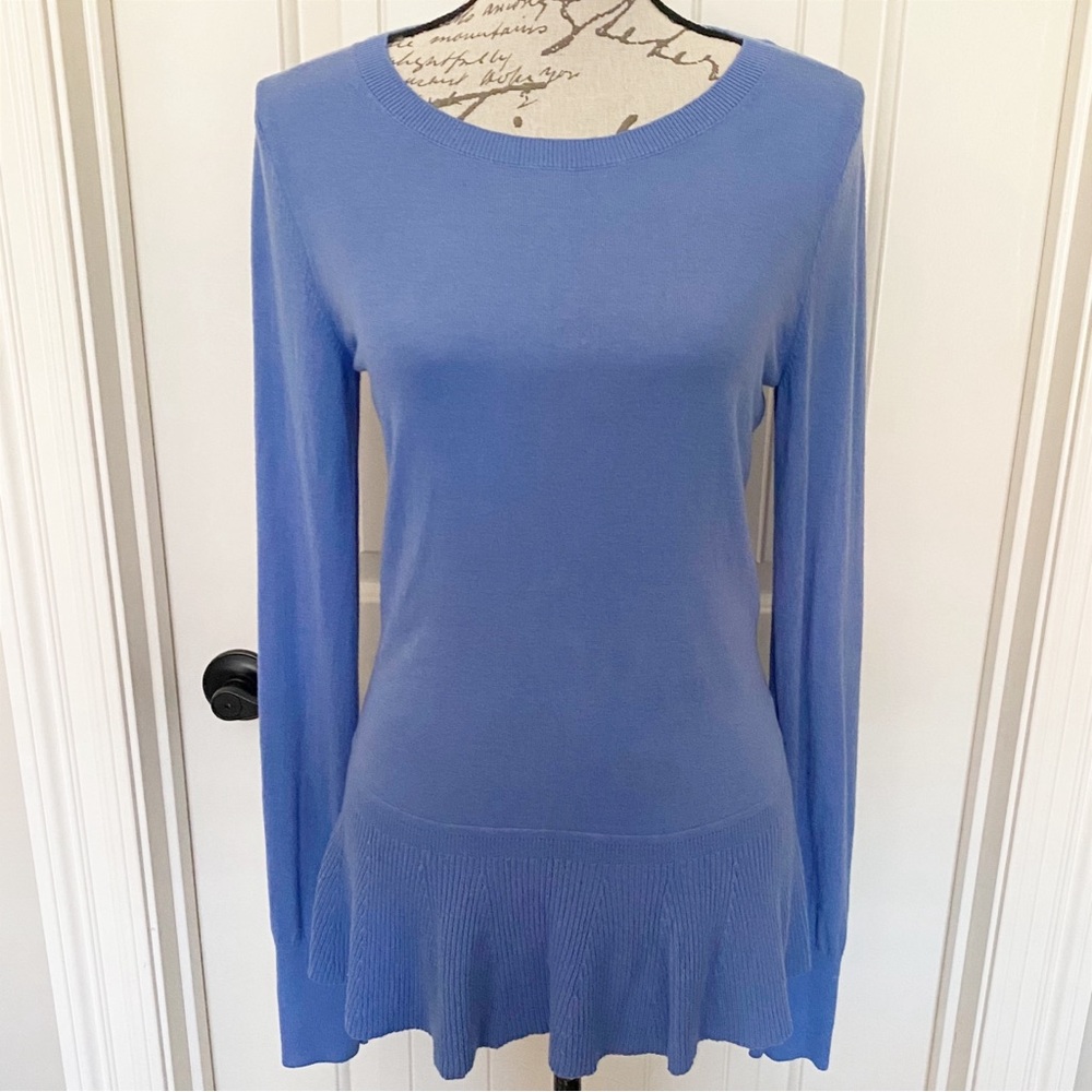 LIKE NEW Lilly Pulitzer - Wool Blend Peplum Blue Crew Neck Sweater Size Large